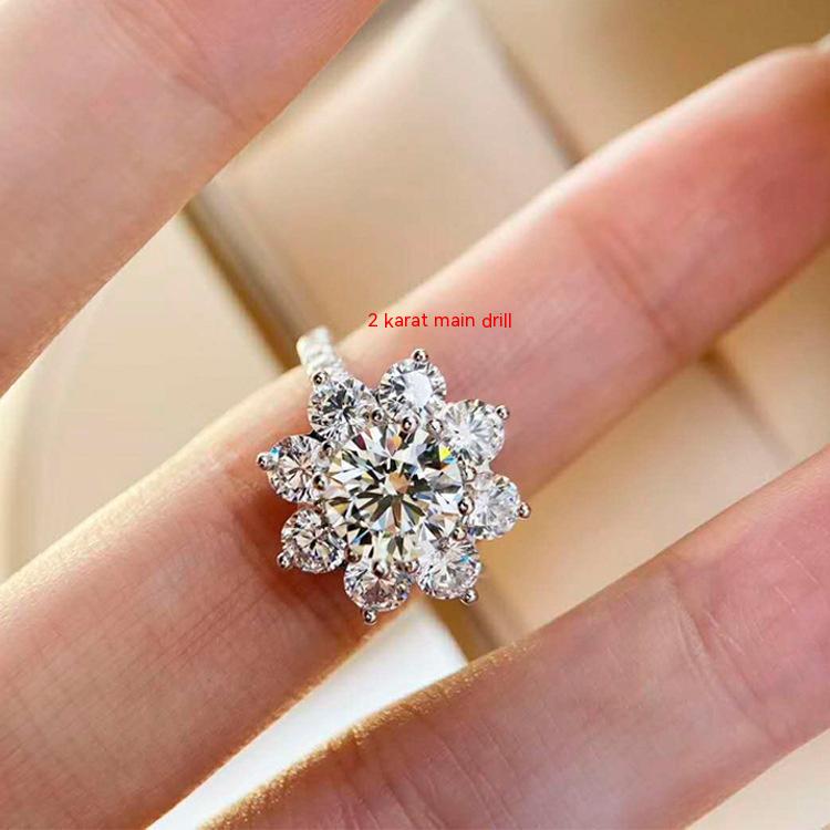 Sunflower Elegance 2ct Diamond Silver Ring