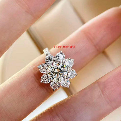 Sunflower Elegance 2ct Diamond Silver Ring
