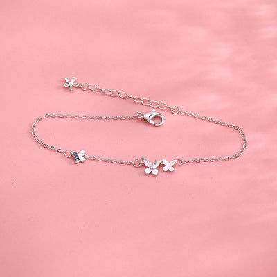 S925 Silver Butterfly Bracelet with Floral Tassels