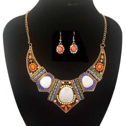 Colorful Geometric Resin Diamond Necklace and Earring Set