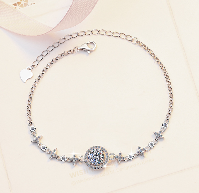 S925 Sterling Silver Starry Bracelet with Adjustable Beads