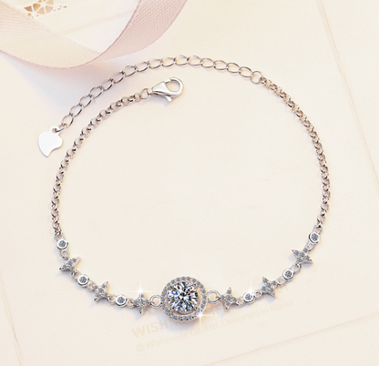 S925 Sterling Silver Starry Bracelet with Adjustable Beads