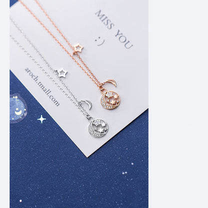 S925 Silver Necklace with Star and Moon Design