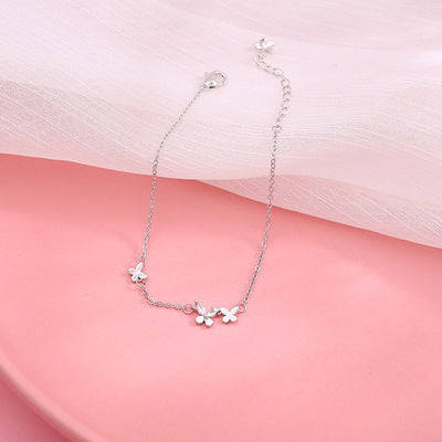 S925 Silver Butterfly Bracelet with Floral Tassels