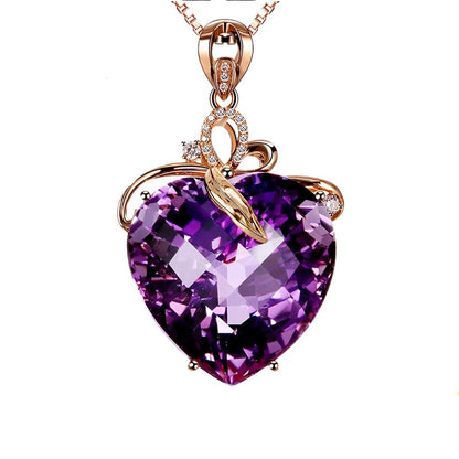 Amethyst Heart Crystal Pendant Necklace