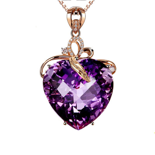 Amethyst Heart Crystal Pendant Necklace