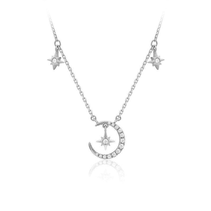 S925 Silver Star and Moon Necklace for Women