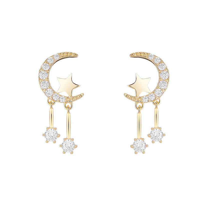 S925 Silver Minimalist Moon Star Stud Earrings