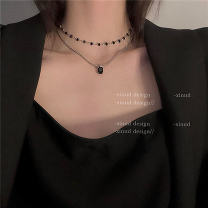 Layered Black,White, and Blue Diamond Necklace - Minimalist Chic Design