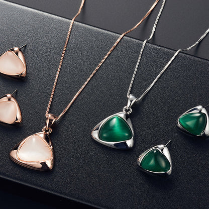 Geometric Triangle Cat Eye Necklace and Earring Set